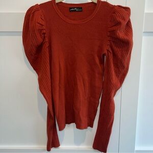 Rust Ribbed Puff Sleeve Knit Top Boutique Style | Size Medium